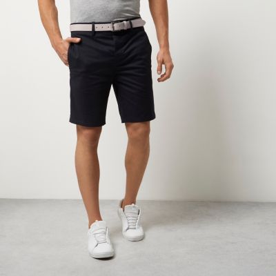 Navy chino shorts with stone belt